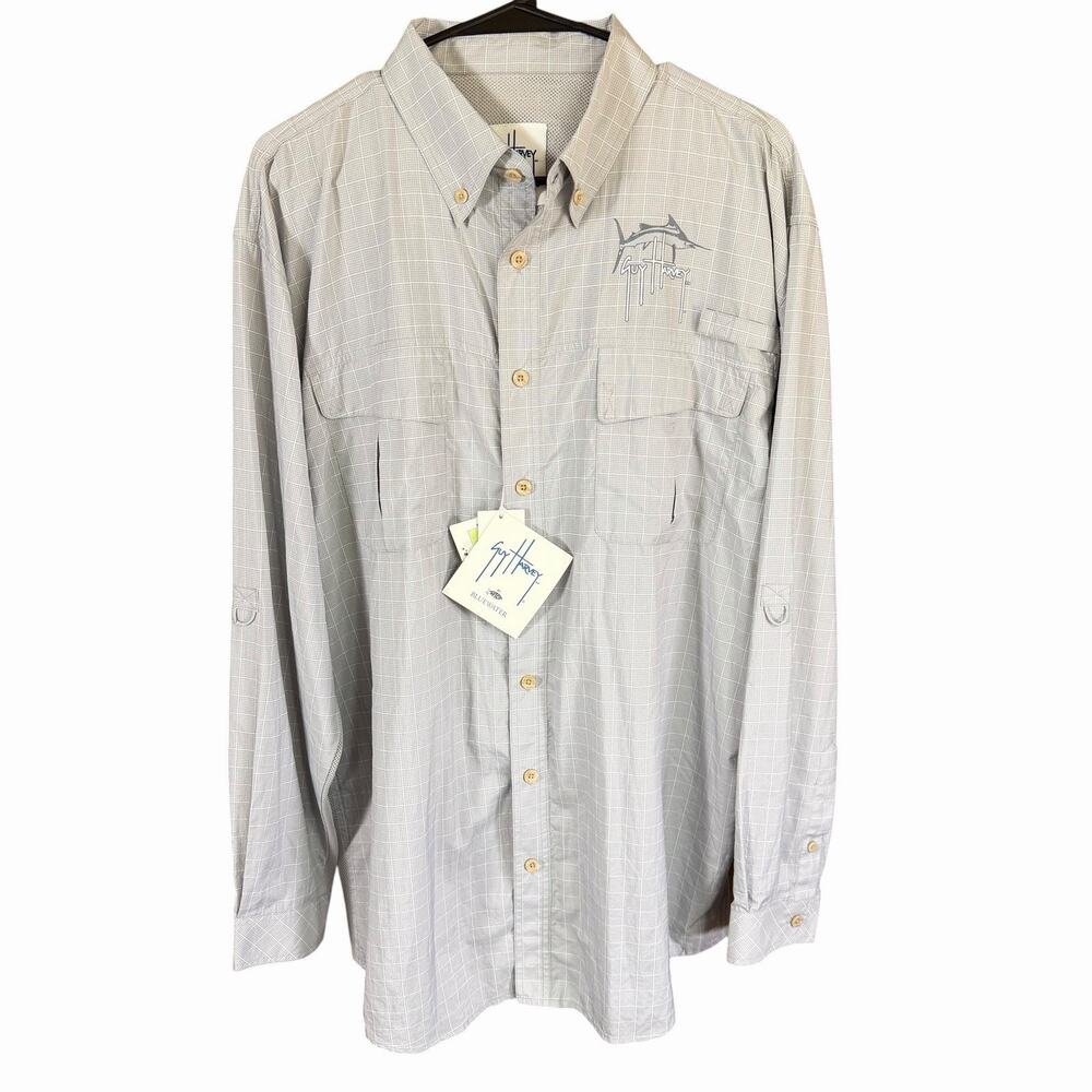 Guy Harvey Marlin Plaid Long Sleeve Technical Fishing Shirt L Gray Vented NWT